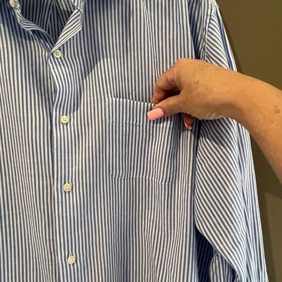 Peter Millar Men's Shirt Blue & White Striped Long Sleeve button Down, Size XXL - Picture 3 of 10